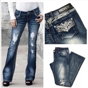 Premiere slim boot embellished dark wash jeans